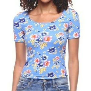 Blue Floral Short Sleeve Top